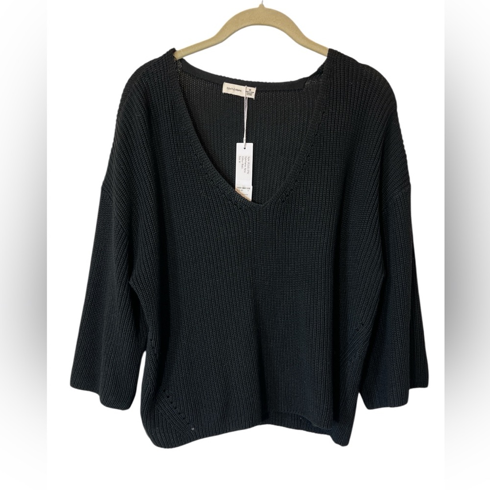 Gentle Fawn Black " Nino" V-Neck Sweater Size M Closet Staple Classic NEW